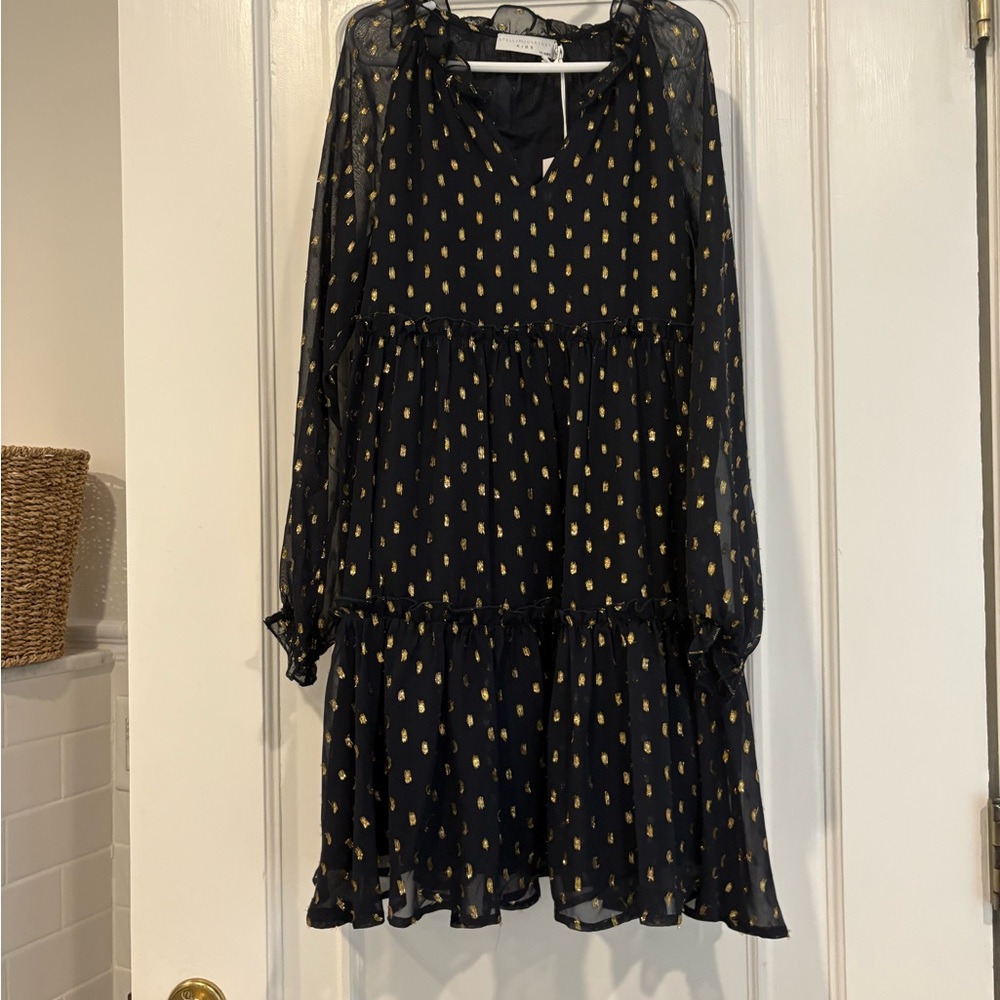 Stella McCartney Kids Black and gold polka dot Ruffled Tiered Dress